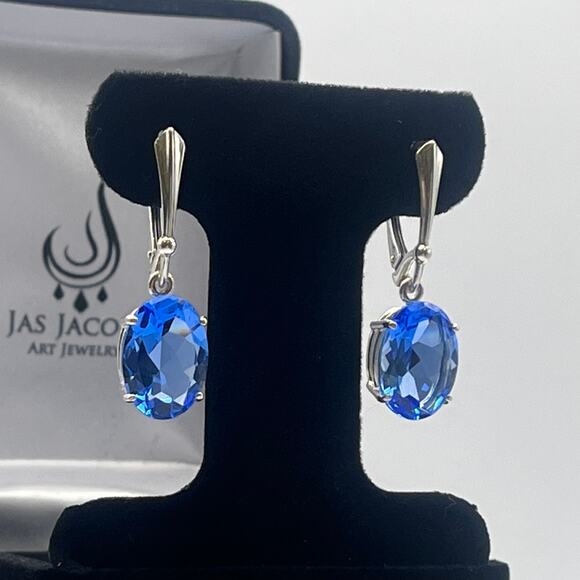 Gorgeous 8.5ctw Oval Cut Blue Quartz Earrings in Sterling Silver - Picture 7 of 8